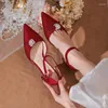 Sandali Scarpe da sposa Chines Abito da sposa retrò Décolleté Tessuto di raso rosso vino Decorazione in pizzo perlato Cinturino alla caviglia con tacco alto quadrato