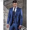 Skräddarsydd blå terno brudgum tuxedos brudgummen come homme mens bröllop kostym smal fit män kostym (jacka+byxor+väst+slips) Q230828