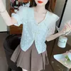 Женская блузская кукольная воротника вышита Blusa Casual с коротким рукавом летняя рубашка корейский стиль сладкий топ
