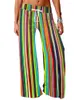 Pantaloni da donna Gamba larga Lunghezza intera Stampa grafica a righe verticali colorate Pantaloni a vita bassa Casual Estate Streetwear Abbigliamento donna