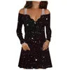 Casual Dresses Sexy Dress Sequin V Neck Long Sleeve Gothic Off Shoulder Bodycon Short For Women