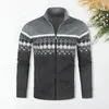 Men's Sweaters Men Polyester Sweater Slim Fit Knit Trendy Retro Print Cardigan Stand Collar For Fall Winter
