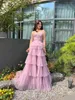 Vestidos de fiesta Púrpura Prom con falda de lujo Crystal Dubai Vestidos de noche Elegante Vestido largo de boda formal de las mujeres
