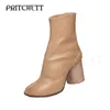 Botas preto split toe casual couro redondo salto alto deslizamento em cor sólida design simples moda curta mulheres 230829