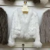 Womens Fur Faux Autumn Winter Real Jackets Natural Rabbit Coats Sticked Luxury Woman Clothing Female Coat Outwear 230828