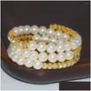 Bangle Fashion Mtilayer Crystal Pearl Armband Ladies Rhinestone Bangles Gold Sier Plated Cuff Armets smycken Drop Delivery Dhlpa