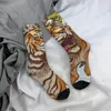 Meias masculinas hip hop vintage tigre flores borboleta louco harajuku padrão impresso engraçado novidade feliz tripulação meias meninos presente