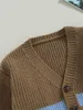 ジャケット愛らしい幼児の女の子は、長袖Vネックの縞模様の印刷とボタン閉鎖でカーディガンを編む - スタイリッシュなセーター
