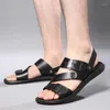 Slippers Bruin Heren Zomersandalen Echt leer Draagmethode voor tweeërlei gebruik Platte bodem Comfortabel antislipstrand