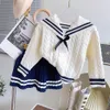 Clothing Sets Autumn Girls Princess Preppy Clothes Set Baby Kids Children Long Sleeve Sweater Tops Knitwear Pleated Skirts 2pcs Outfit ADK2665 230828