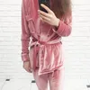 Femmes de nuit Hechan gris velours pyjamas chaud à manches longues costume à la maison pour les femmes deux pièces ensemble épais nuit ensembles automne femme 230828