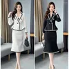 Two Piece Dress UNXX Women Formal Tweed Skirt Suit For Jacket Set 2 Office Lady Spring Autumn Black White Blazer With Skirts