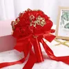 Flores decorativas noiva segurando pogal de casamento chinês adereços simulação de rosas vermelhas