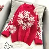 Kvinnors tröjor Chrismas Snowflake Red Sticked Women Turtleneck Flare Sleeved Thicken Warm Lady Outwear Coat Tops