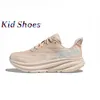 Kid Hoka One Clifton 9 Buty do biegania Toddler Fashion Sneakers Hokas Womens Triple Biel Biały Cyklamen Słodki liliowy zmiana piasku dla dziewcząt trenerzy Rozmiar 28-35