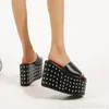 Chinelos 2023 moda plataforma cunha peep toe mulheres sapatos de verão sexy rebite super salto alto sandálias de damasco tamanho 34-41