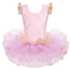 Dancewear BAOHULU Cotton Dress for Girls Ballerina Short Sleeve Tulle Skirt Ballet Dress Kids Bow Decro Tutu Princess Girls Dance Wear 230829