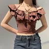 Dames Tanks Dames Vintage Crop Top Ruche Spaghetti Band Tie Bow Sexy Tank High Street Zomer Corset Tops 2023 Kleding Vrouwelijke Tees