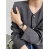 Women's Wool Blends Women's Single Button Tweed Crop Jacket Brown Gray Short Blazer 230828