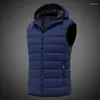 Gilet da uomo Moda Slim Fit Caldo gilet antivento Coppia senza maniche Staccabile Tinta unita Con cappuccio Piumino in cotone Logo personalizzabile