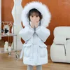 Manteau en duvet avec col en vraie fourrure pour enfants, veste en treillis, ceinture pour bébés filles, longues vestes à capuche, vêtements d'extérieur