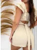 Women's Tracksuits Square Neck Ruffle Solid Two-Piece Suit Lace Up Slim Fit Cropped Top Fashion High Waist Pants Summer Outfits For Women