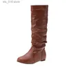 Calf Pu New Fashion Hiver 2022 Water Mid Proof Retro Femme Flat décontracté plus taille Boots Knight Botas de Mujer T230829 286