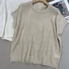 Women's T Shirts Women Simple Short Sleeve Linen Tops 2023 SS Casual O-neck Beaded Knitted Pullover Solid Color Fashion Loose Vintage