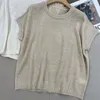 T-shirt da donna Donna Semplice Manica corta in lino Top 2023 SS Casual O-Collo in rilievo Pullover lavorato a maglia Tinta unita Moda Allentato Vintage