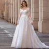 Urban Sexy Kleider Elegante V-Ausschnitt Hochzeit Plus Größe Spitze Langarm Frauen Weiß Open Back Tüll Brautkleid Sweep Zug Vestidos De Novia 230828