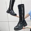 Bottes en maille ajourée triangle de styliste, bottes à lacets en cuir véritable pour femmes