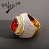 Anneaux de mariage TOPGRILLZ Hip Hop classique couleur or plaqué cubique Zircon grande pierre rouge anneau personnalité mode hommes femmes bijoux amant cadeau 230828