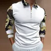 Mens polo jesienne nadrukowane mody koszuli polo z lapowym zamkiem dla mężczyzn Slim Casual Top Vintage 3DRinted Odzież 6xl 230829