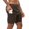New men's running fitness sport double-layer matching solid color five-cent shorts