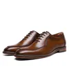 Dress Shoes Men's Genuine Leather Handmade Business Wedding Office Brown Patina Lace-Up Formal Oxfords Footwear