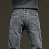 Jeans pour hommes Smoke Grey Hommes Summer Slim Straight Tube Tide Marque Printemps et tendance élastique tout-match pantalons décontractés