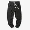 Calças masculinas casuais magro esportes tornozelo comprimento calças de linho baggy harem estilo coreano cintura alta sweatpants oversize