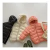 Casaco para baixo leve jaquetas finas para bebês meninas meninos outono inverno estilo coreano sólido quente zíper casacos com capuz crianças outerwear 2-6y