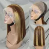 Destaque bob peruca cabelo humano brasileiro ombre 13x4 frente lacewigs fechamento curto para mulher