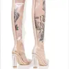 Boots Arden Furtado Spring Summer Clear Rainboots Pointed Toe Crystal Chunky Heels Stiletto Over The Knee Transparent 230829