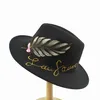 Chapeaux avares Grand chapeau à bords femmes peint à la main crâne vert chapeau haut de forme en laine automne hiver hommes femmes chapeau en feutre à bords plats chapeau panama en plein air J230829