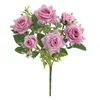 Dekorativa blommor Fade-resistent Artificial Rose Bouquet 7-Head Fidelity No Withering eller Watering Nödvändig bröllopsfestdekor