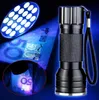 Purple 395nm 21LED 21 LED UV Ultra Violet ficklampa Torch Light Lamp Mini Portable UV Flash Lights For Blacklight Invisible Lamps ZZ