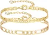 Delicato braccialetto a catena in oro a strati per donna Bracciale regolabile fatto a mano placcato oro 14K Perline satellite Ovale Mariner Bracciali a catena a maglie Figaro Minimalista Laye