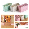 Lunchlådor Hem 3 rutnät Vete St Bento Transparent lock Matbehållare för arbete Travel Portable Student Containers LT255 Drop Delivery Dhzae