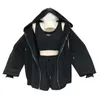 Women's Tracksuits 1 Set Simple Sports Jacket With Hat Polyester Women Hoodie Three Pieces Coat Drawstring Shorts Vest