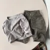 Pantaloni Pantaloni per bambini in cotone e lino a righe retrò Primavera Autunno Pantaloni per ragazze giapponesi per ragazzi Pantaloni larghi casual a gamba larga