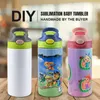 12oz sublimeringsämnen Sippy Cups Kids Water Bottle 350 ml Tumbler Double Wall Rostfritt stål Vakuumisolerade Drinking Cup Mugs med handtag Flip Top Lids