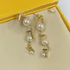 Pendientes de joyería de diseñador de marca clásica para mujer, joyería de regalo, pendiente de oro de cristal de perlas, pendientes de moda para mujer, adornos de letras