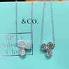 Designer Tiffeny Jewelry Diamond Clover Necklace Lucky Grass Women's 925 Silver Plated Rose Gold Chain AAA